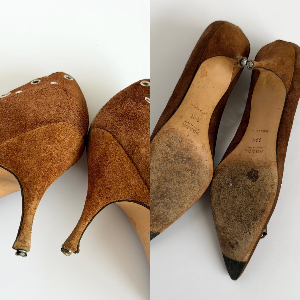 Prada Suede Eyelet Pumps Brown (39.5 EU)