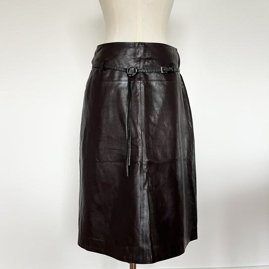 Aigner Belted Leather Midi-Skirt Chocolate Brown (M)