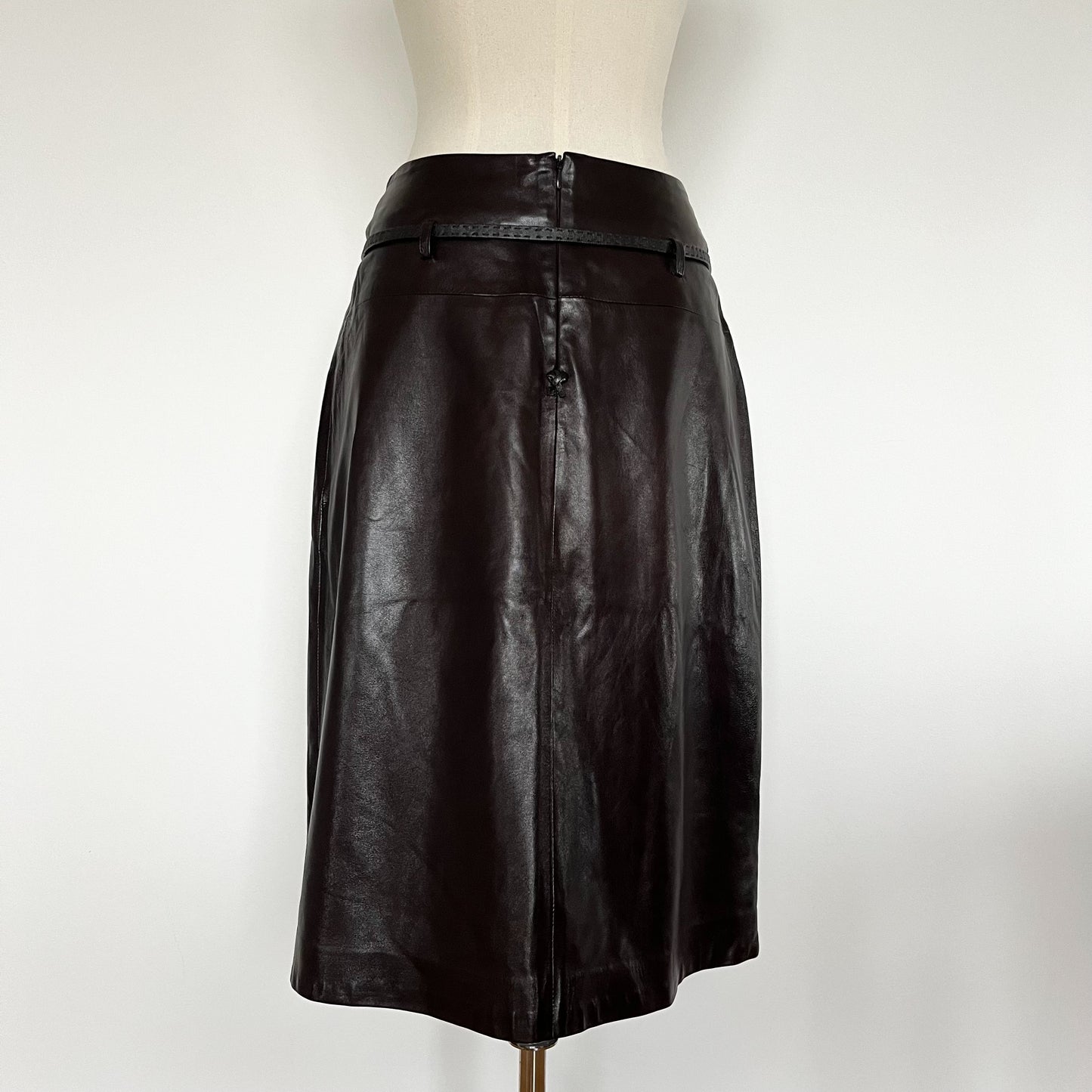 Aigner Belted Leather Midi-Skirt Chocolate Brown (M)