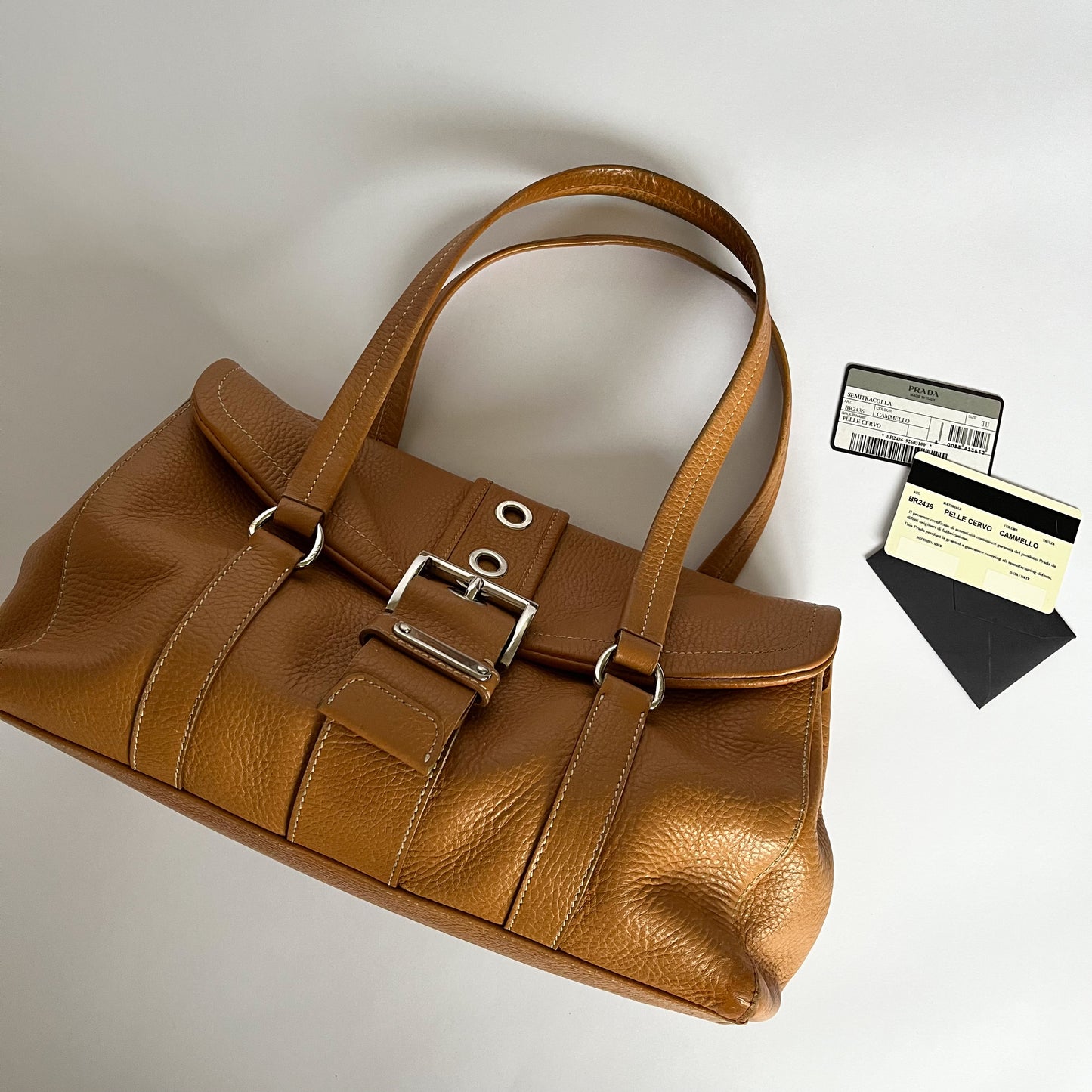 Prada BR2436 Leather Shoulder Bag Caramel