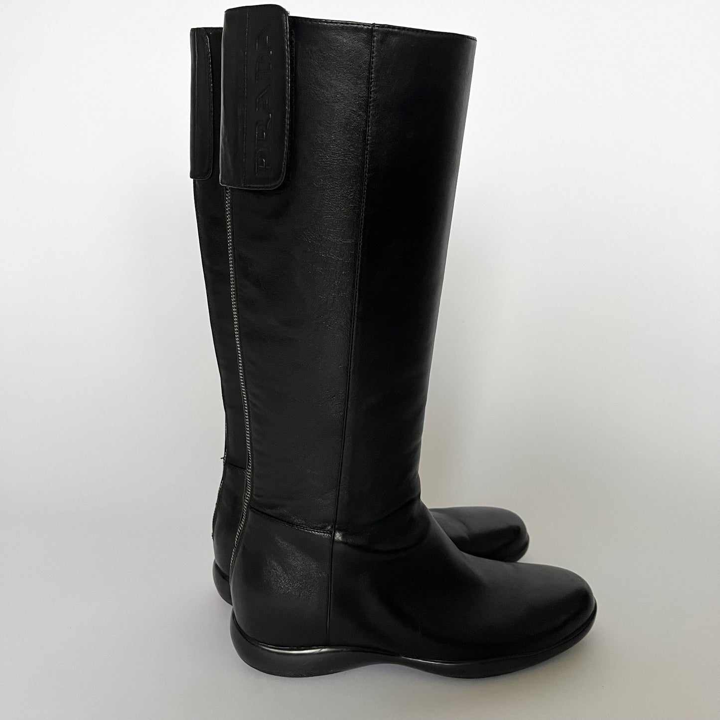 Prada F/W 1999 Motorcycle Biker Velcro Boots Black (41 EU)