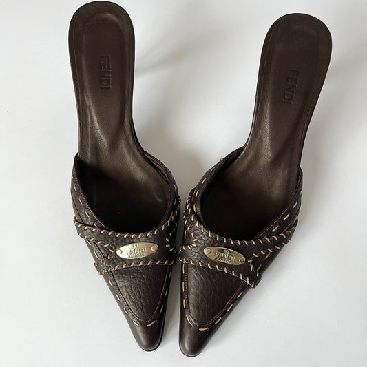 Fendi Selleria Kitten Heels Chocolate Brown (40 EU)