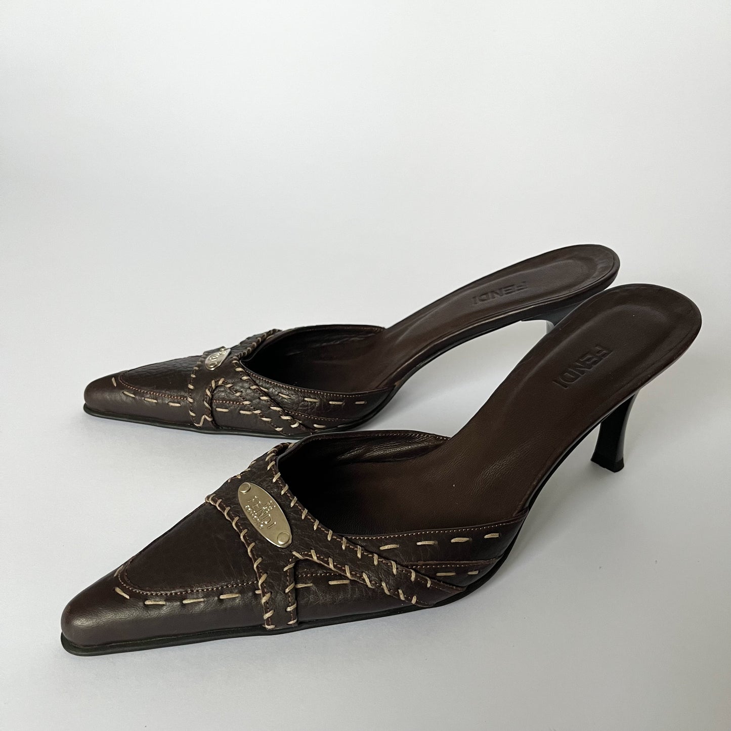 Fendi Selleria Kitten Heels Chocolate Brown (40 EU)
