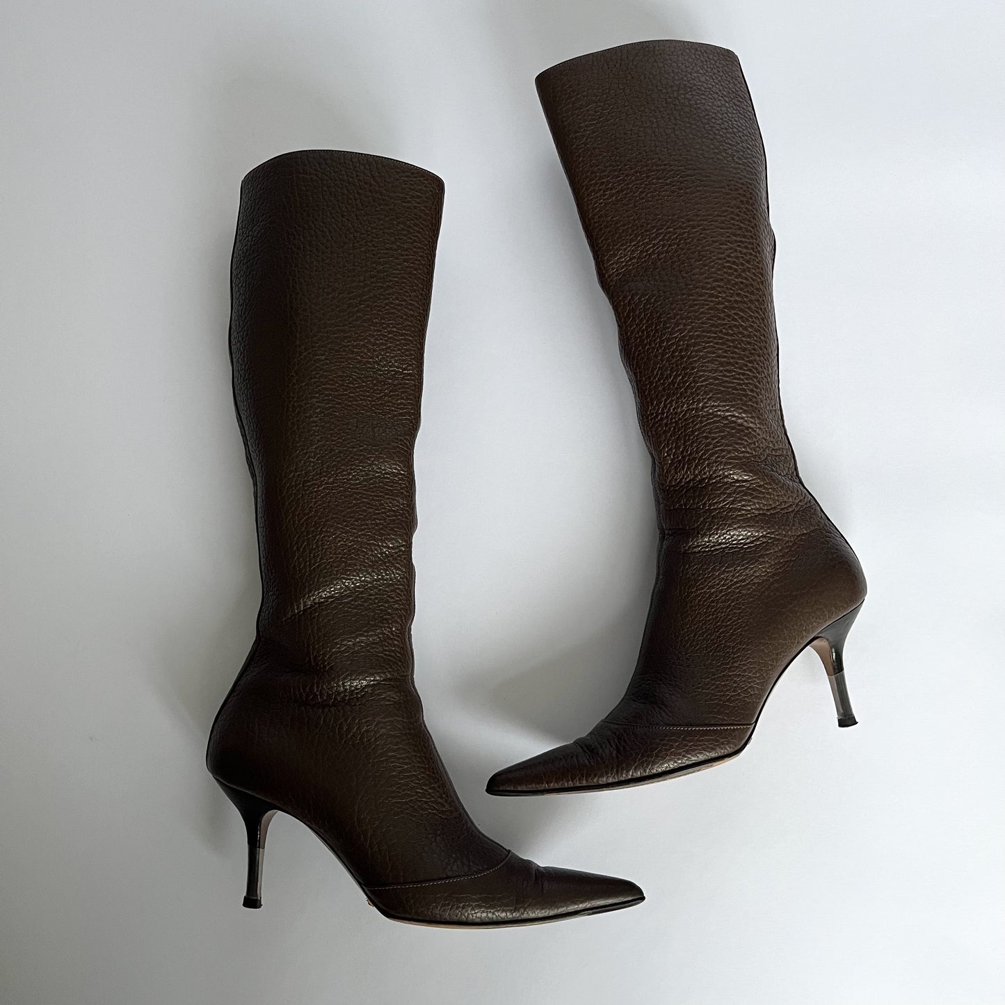 Dolce & Gabbana Pointed Knee High Leather Boots Brown (37 EU)