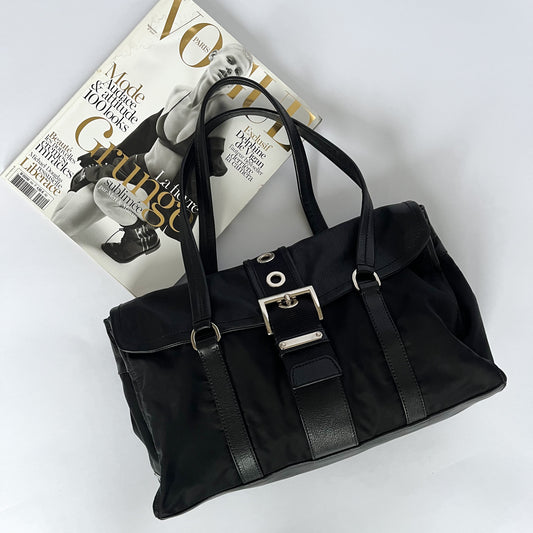Prada BR2436 Nylon & Leather Shoulder Bag Black