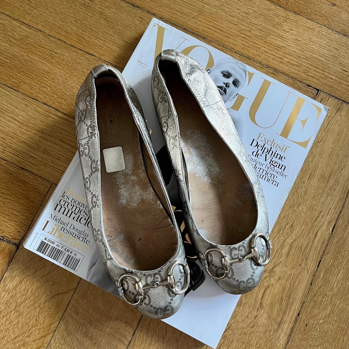 Gucci Metallic Horsebit Ballet Flats Silver (37 EU)