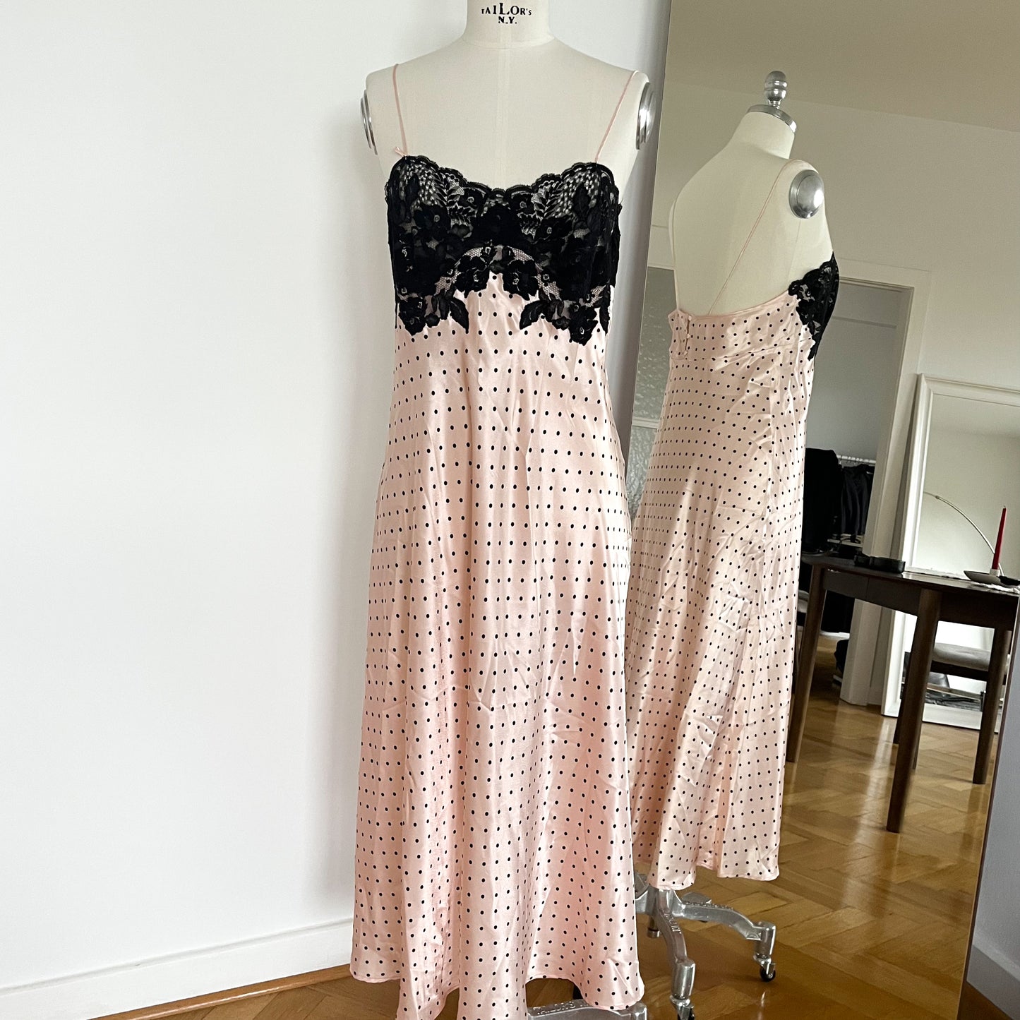 La Perla Polka Dot Silk & Lace Dress Rose (L)