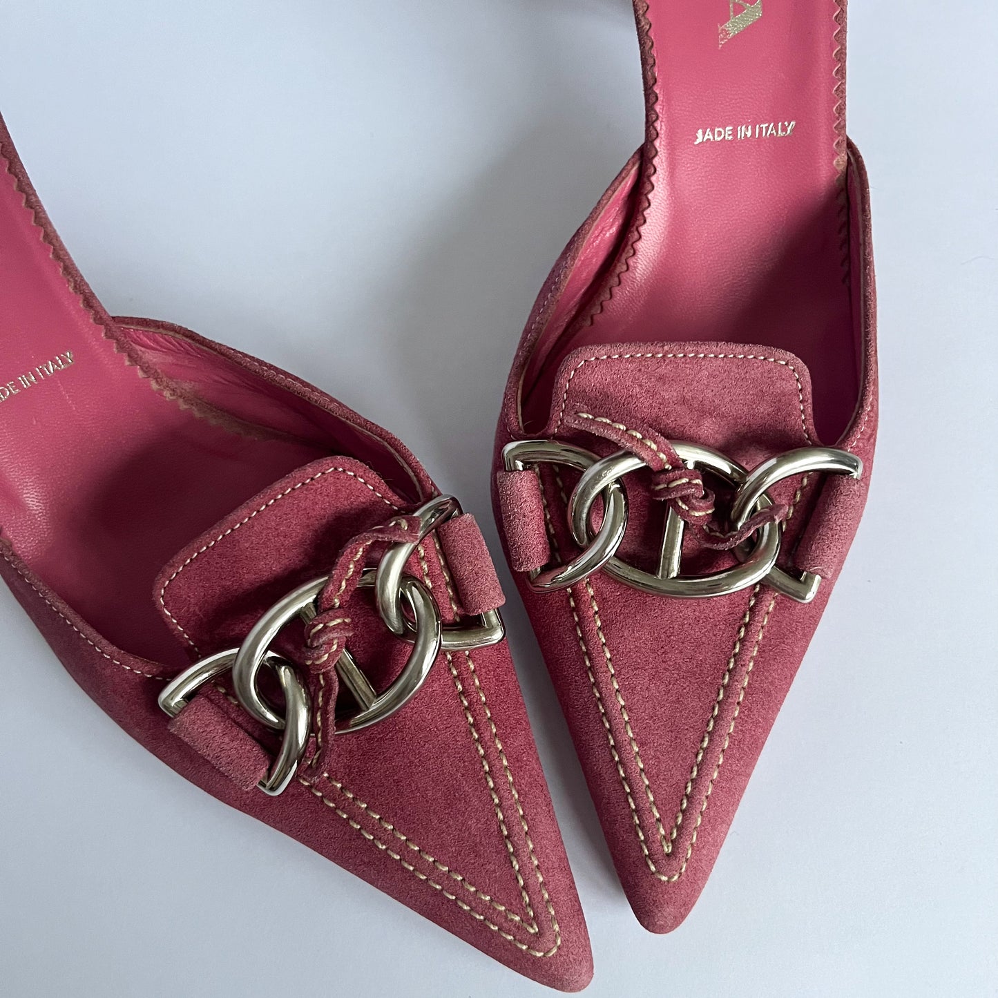 Prada Buckle Kitten Heels Suede Pink (36.5 EU)