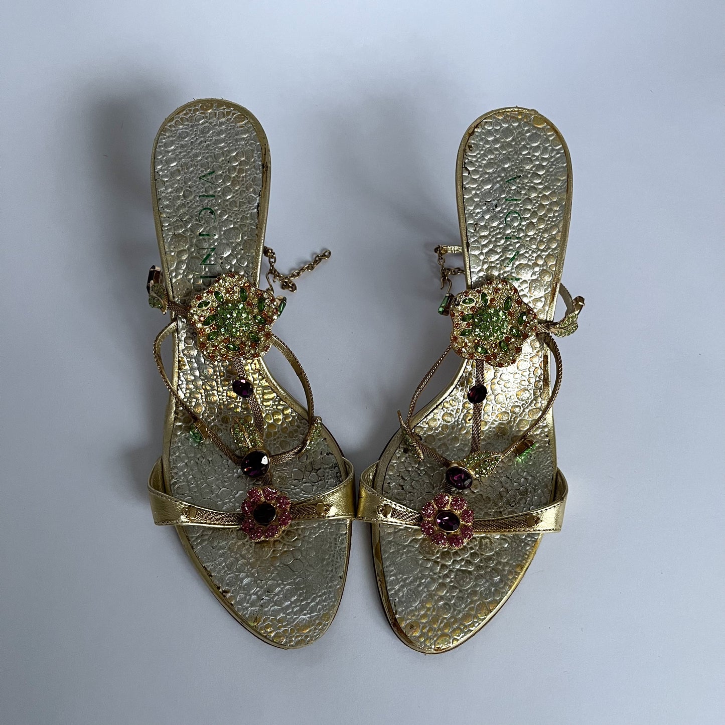 Vicini Gemstone Flower Metallic Heels (38 EU)