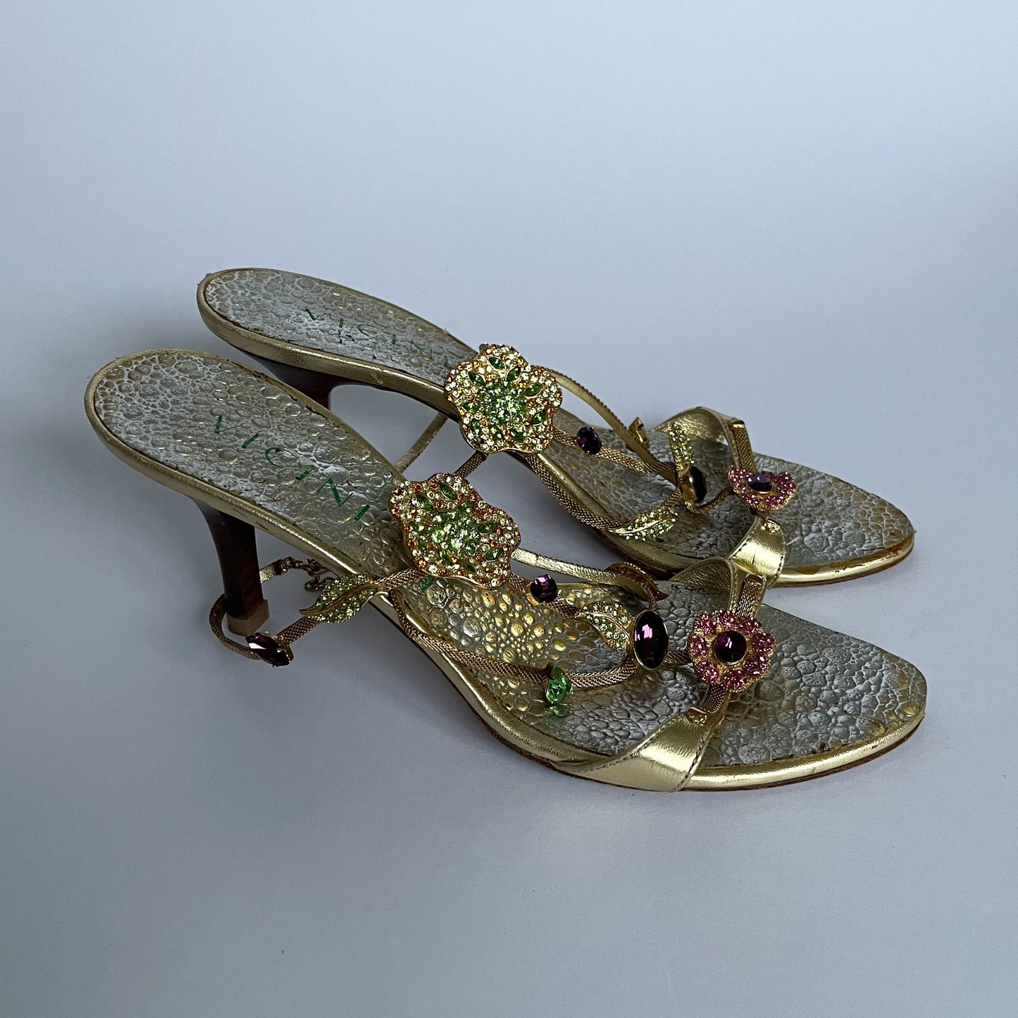 Vicini Gemstone Flower Metallic Heels (38 EU)