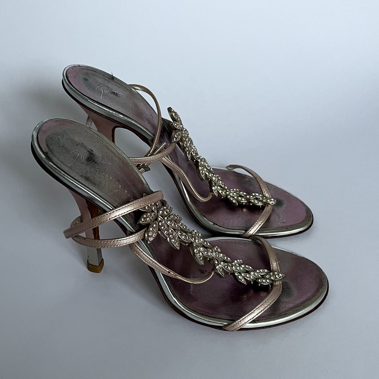 Giuseppe Zanotti Metallic Rhinestone Heels Pink (39 EU)