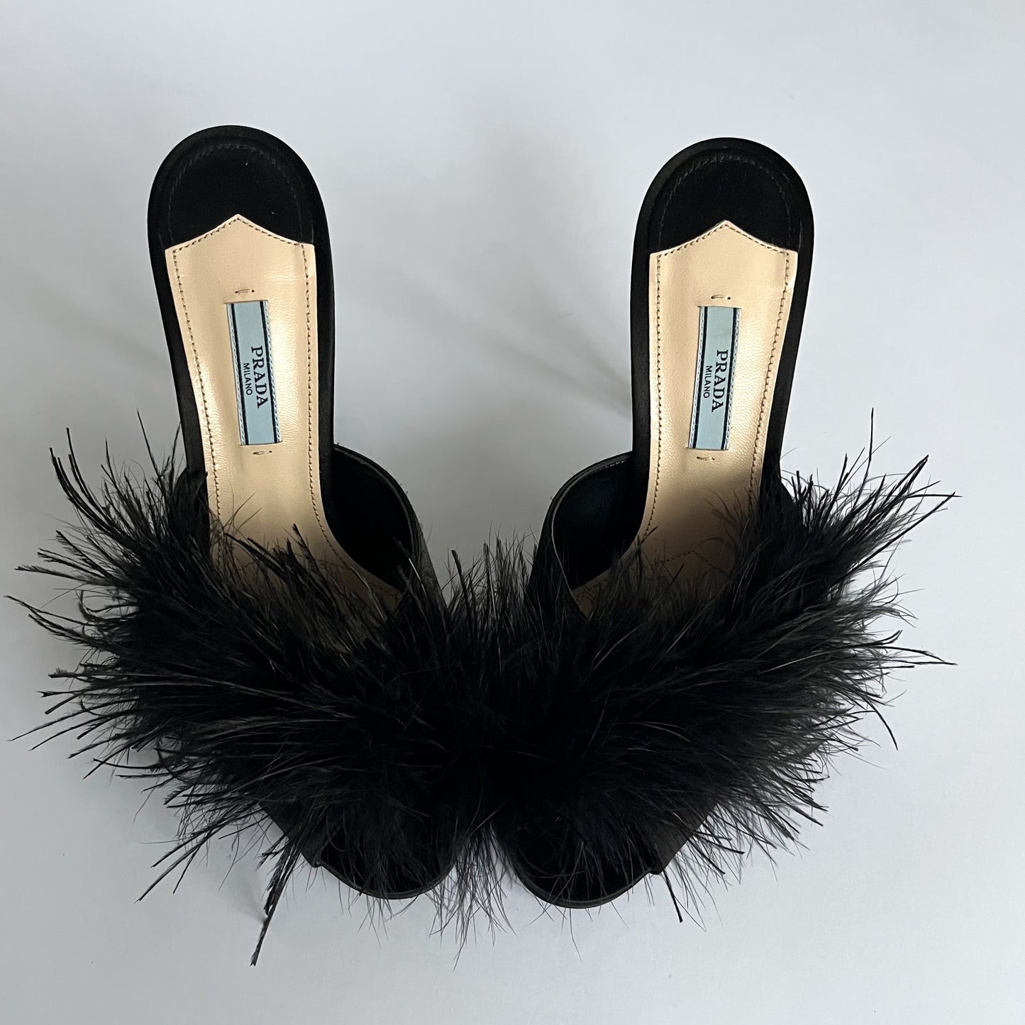 Prada Silk Feather Heels Black (40 EU)