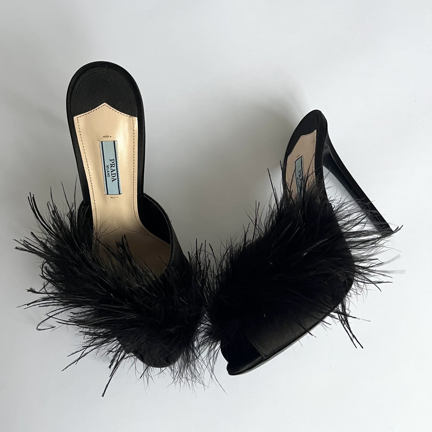 Prada Silk Feather Heels Black (40 EU)