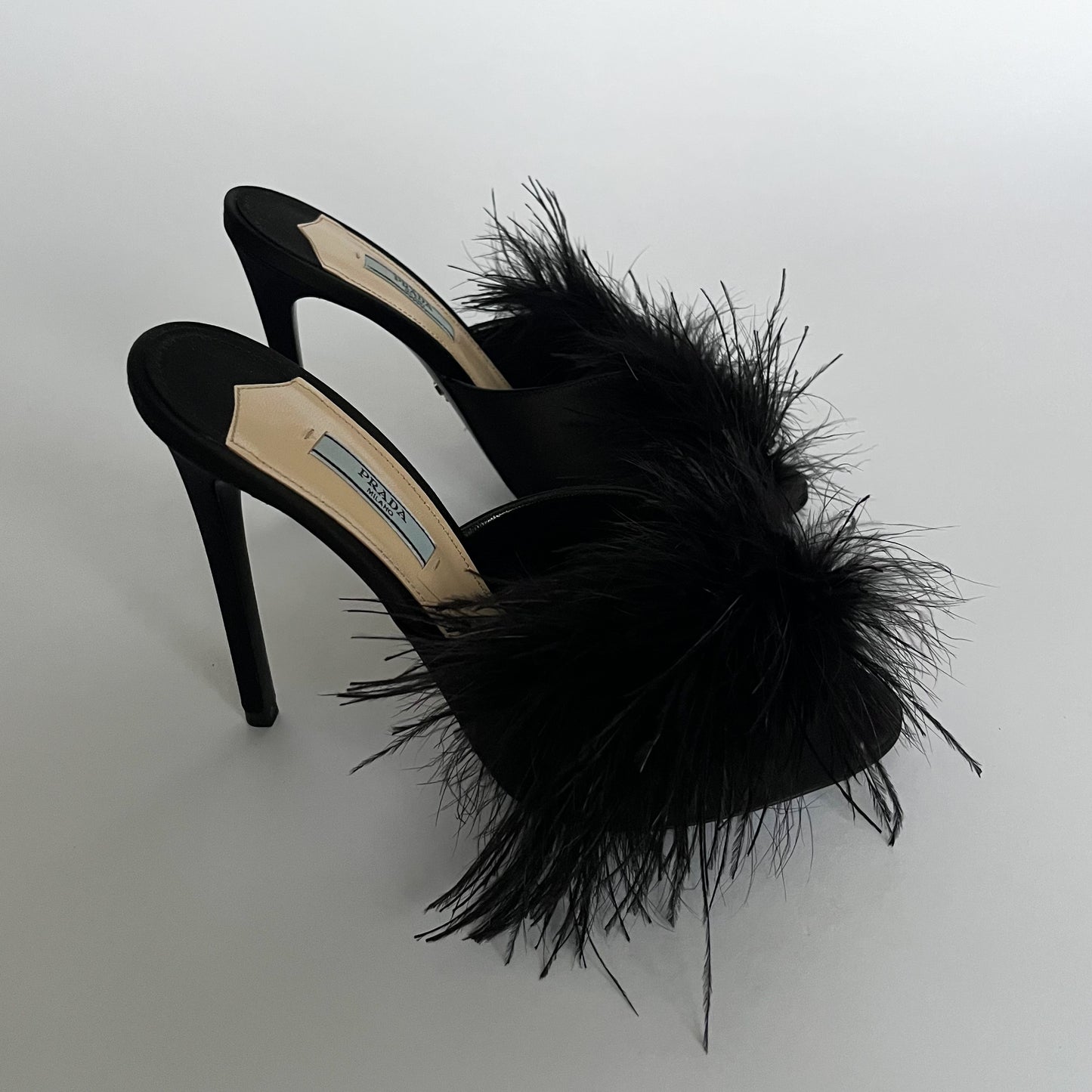 Prada Silk Feather Heels Black (40 EU)