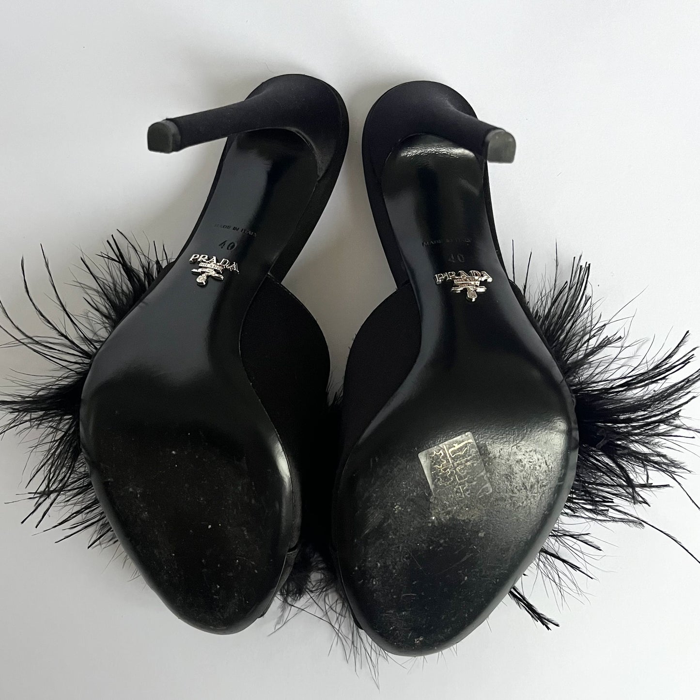 Prada Silk Feather Heels Black (40 EU)