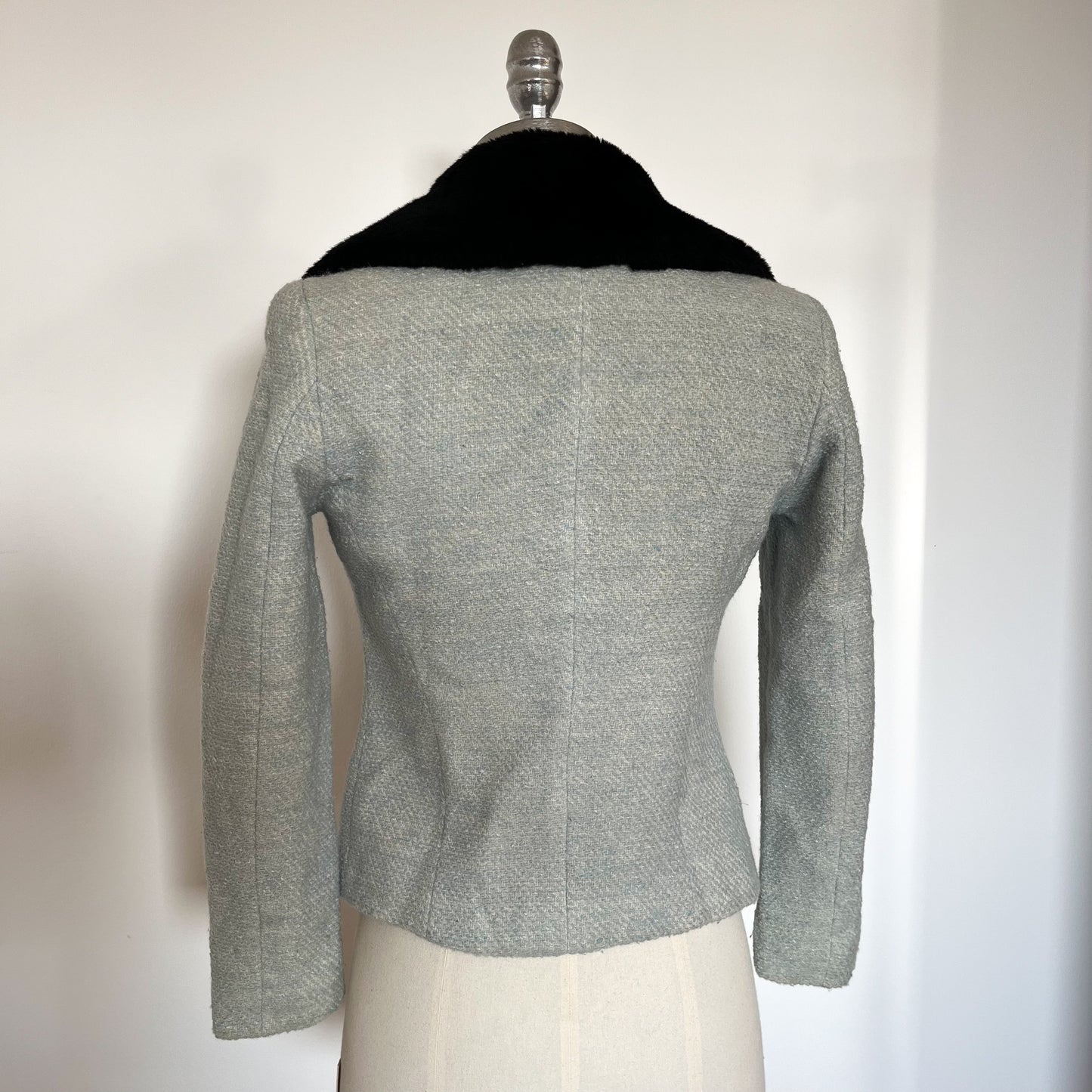 Dolce & Gabbana Wool Jacket With Faux Fur Collar Icy Blue (S)