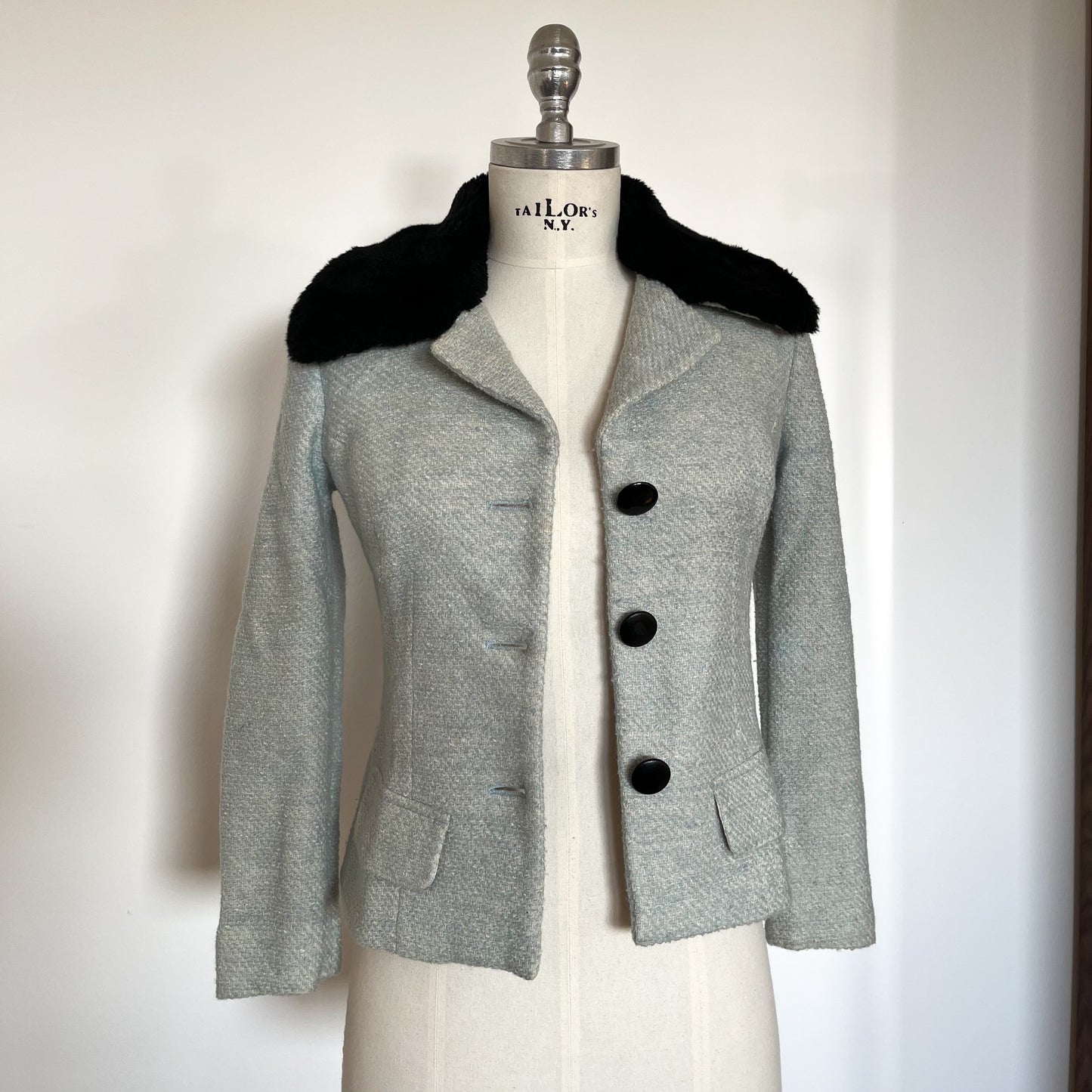 Dolce & Gabbana Wool Jacket With Faux Fur Collar Icy Blue (S)