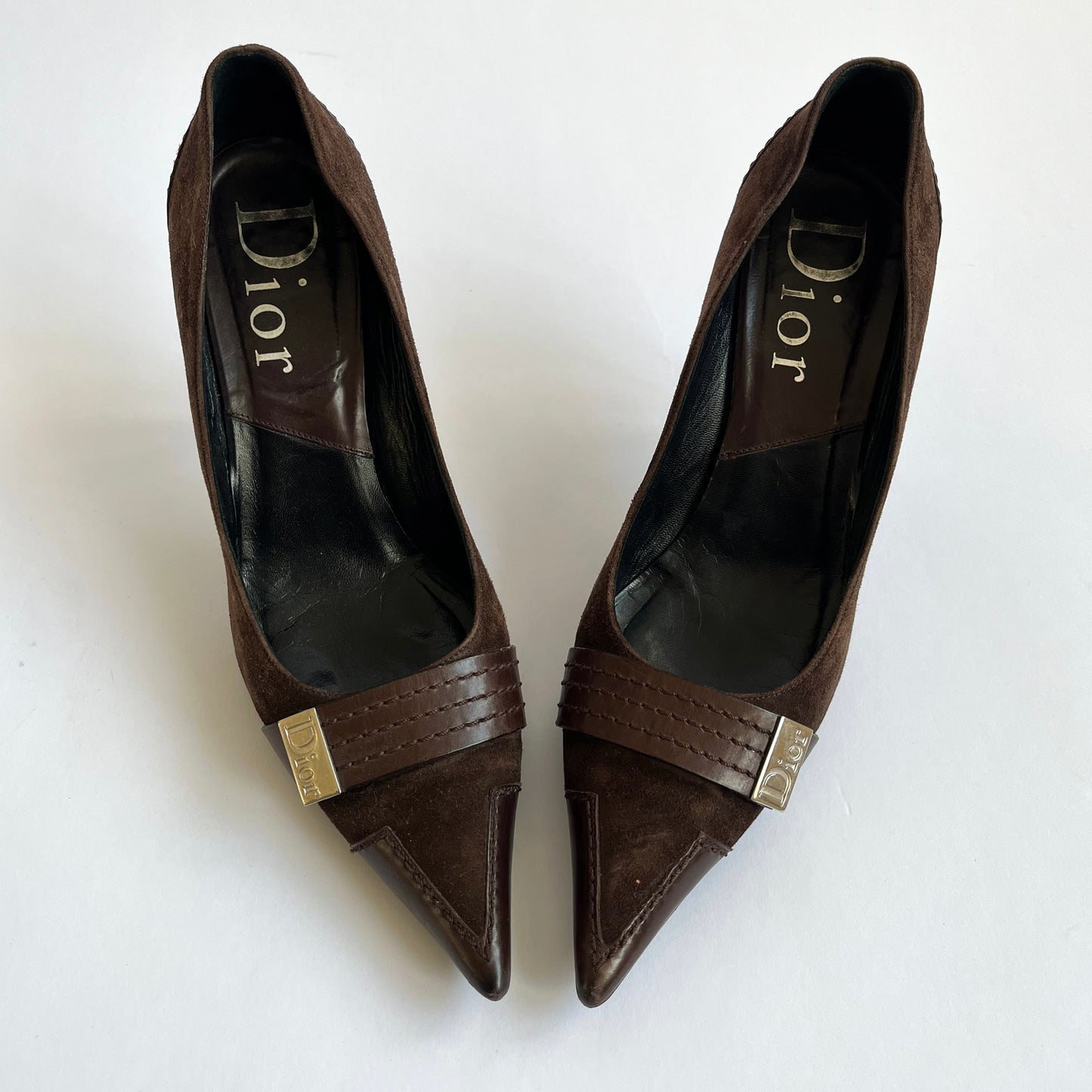 Dior Suede Heels With Buckle Dark Brown (38.5 EU)