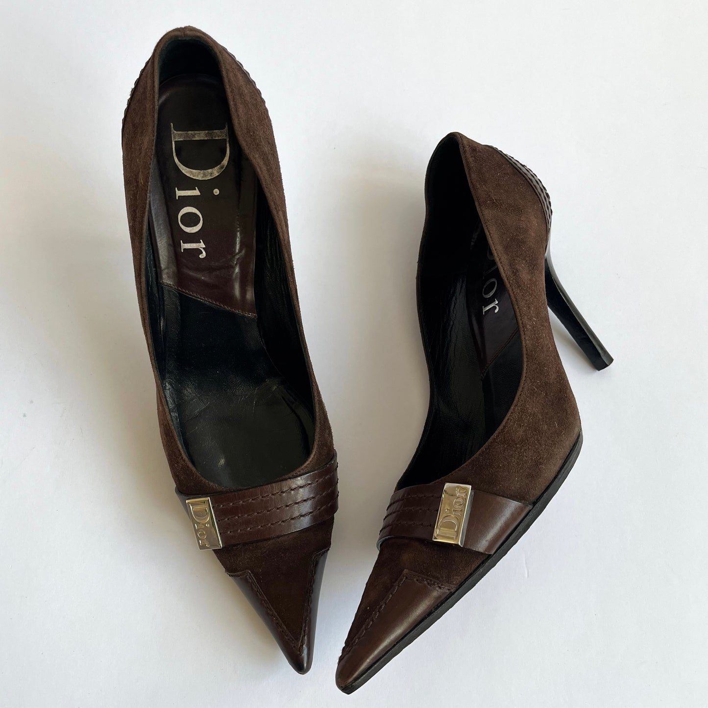 Dior Suede Heels With Buckle Dark Brown (38.5 EU)