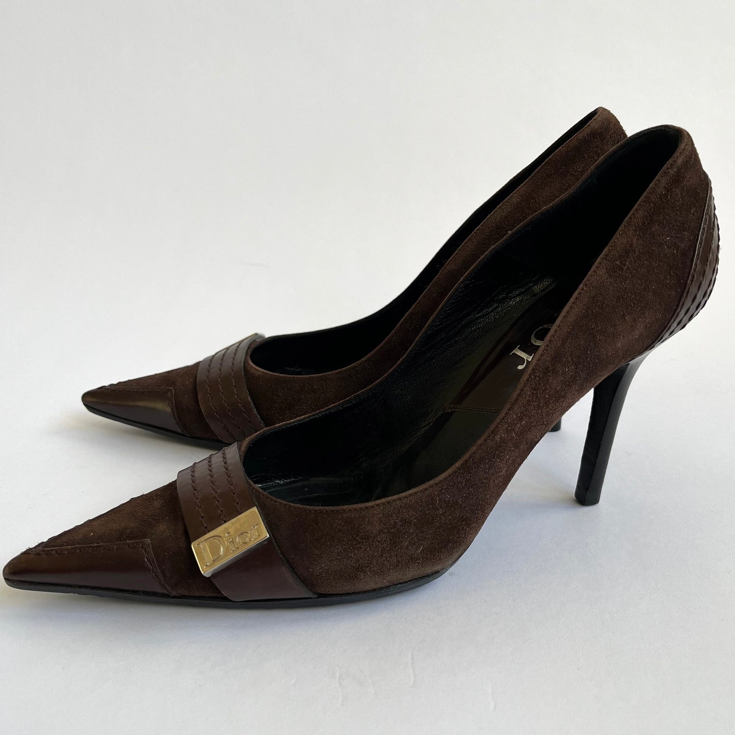 Dior Suede Heels With Buckle Dark Brown (38.5 EU)