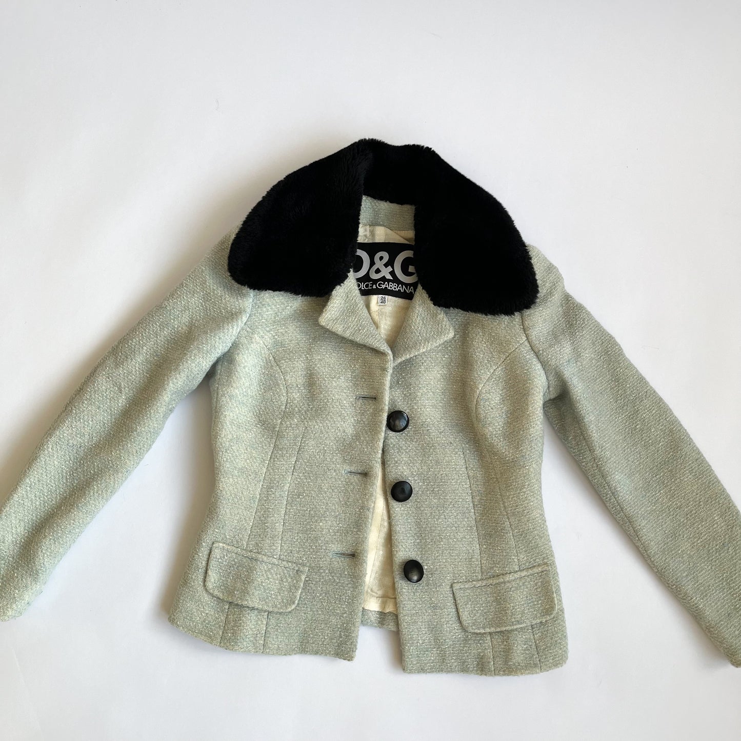Dolce & Gabbana Wool Jacket With Faux Fur Collar Icy Blue (S)