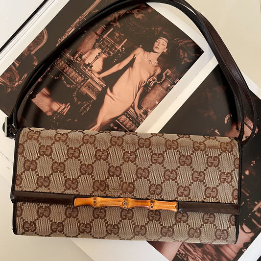 Gucci Bamboo Canvas Monogram Bag Two Way