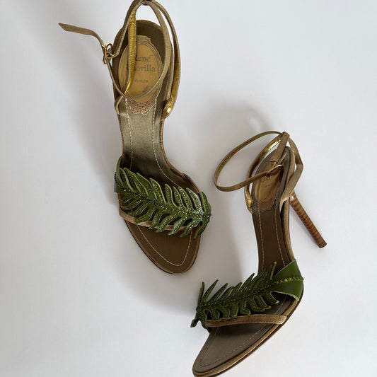 René Caovilla Leaf Heels Gold Green (36 EU)