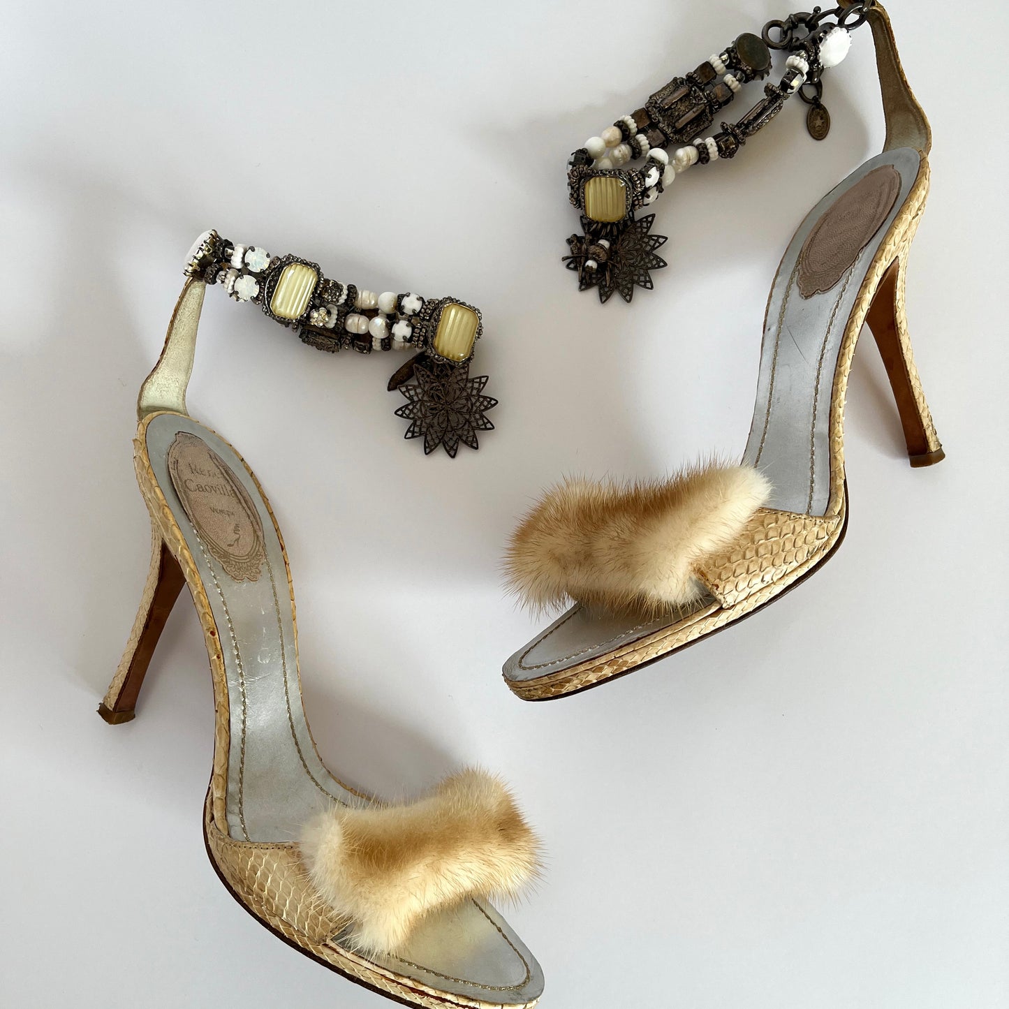 René Caovilla Anklet Heels Beige Mink Python (38.5 EU)