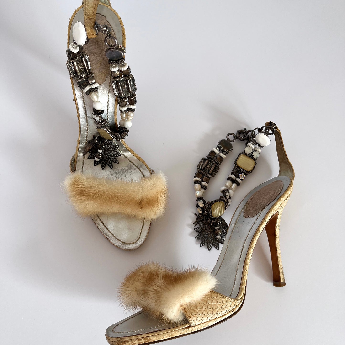 René Caovilla Anklet Heels Beige Mink Python (38.5 EU)