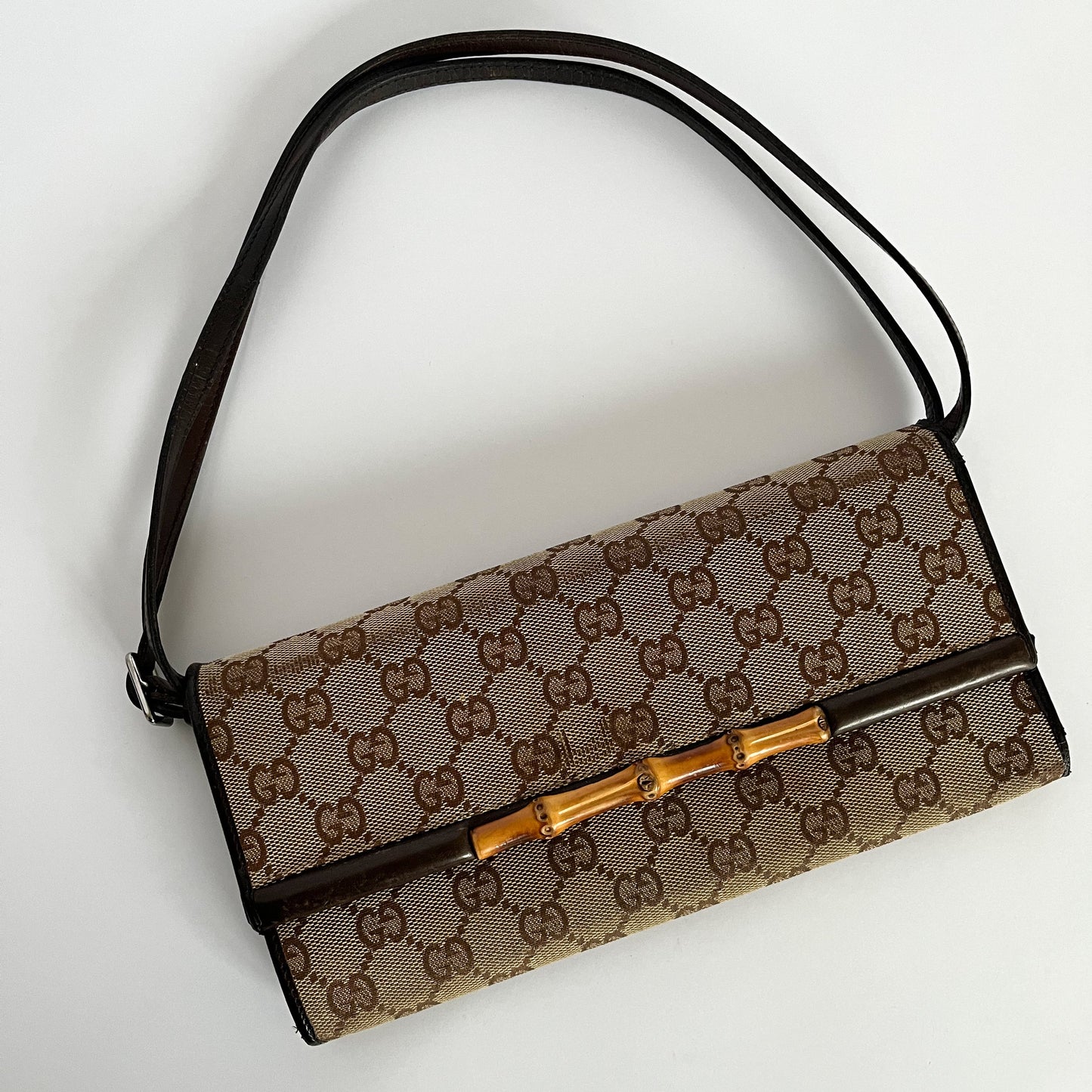 Gucci Bamboo Canvas Monogram Bag Two Way