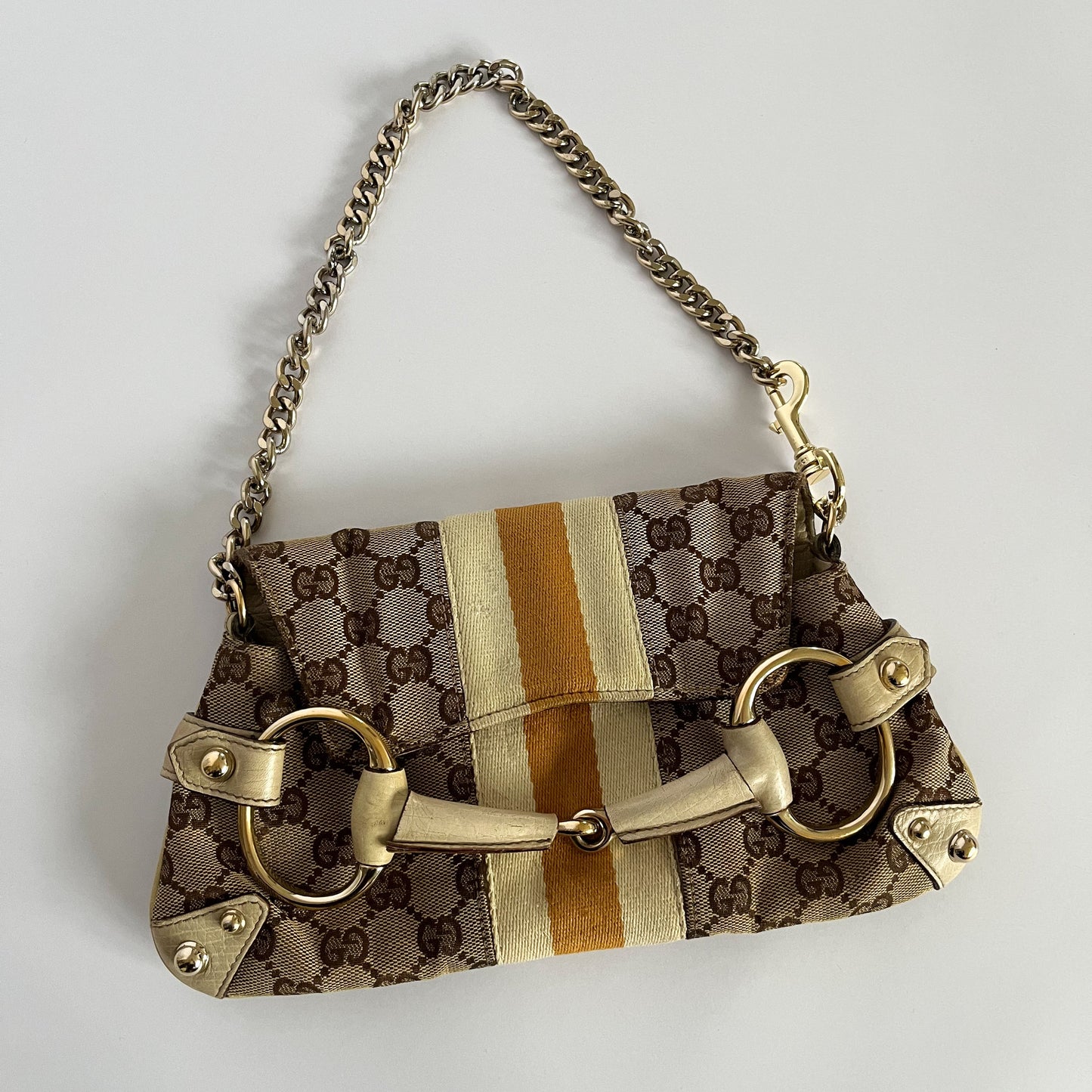 Gucci Horsebit Canvas Monogram Shoulder Bag