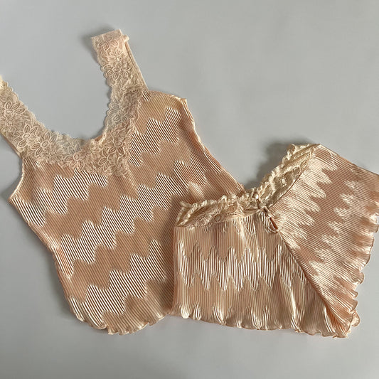 La Perla Pleated Silk Lounge Dress Apricot (S/M)