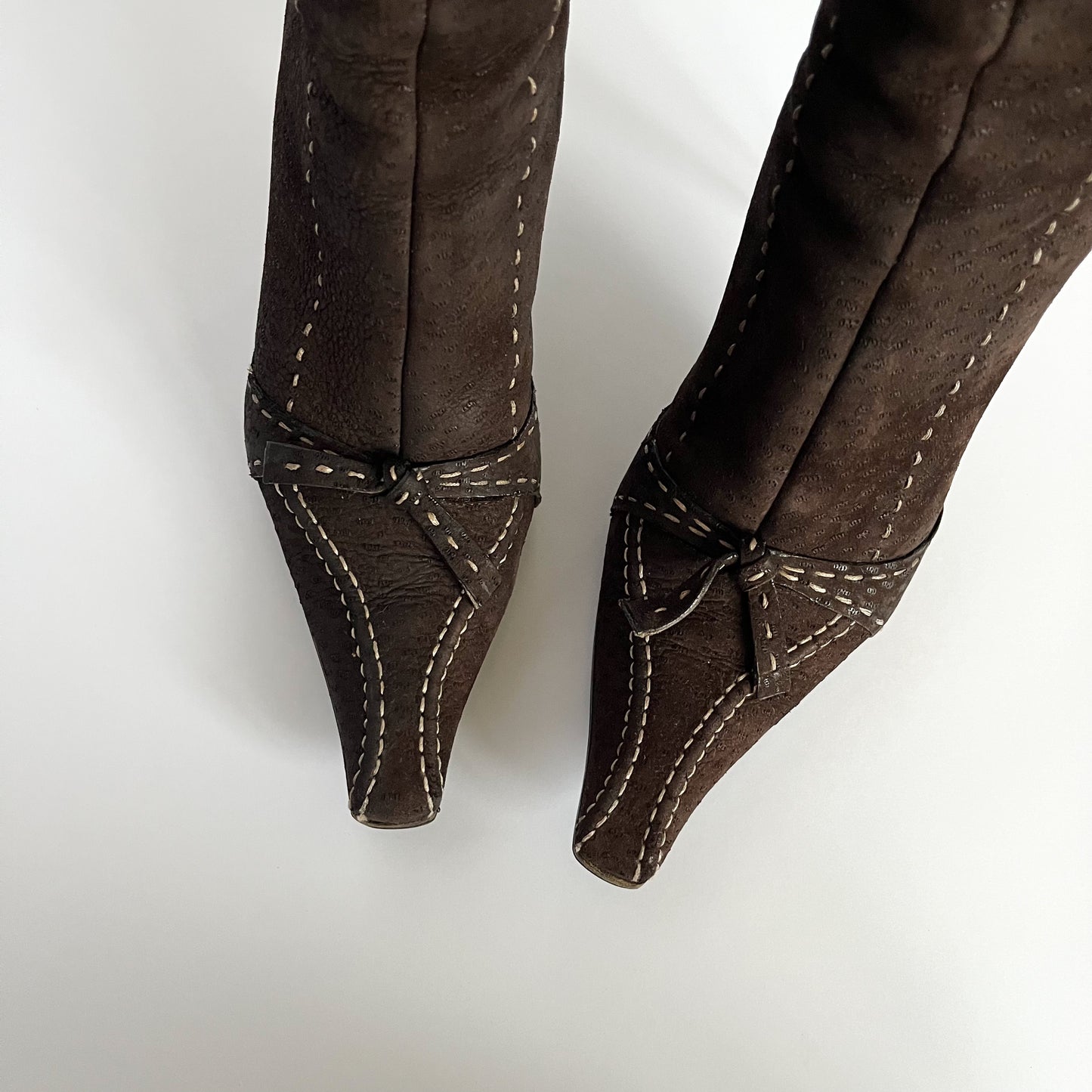 Prada Suede Boots With Bow Details Dark Brown (40 EU)