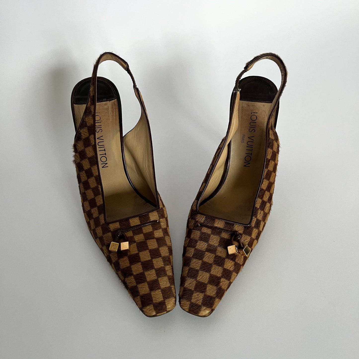 Louis Vuitton Damier Pony Checkerboard Sling Pumps (39.5 EU)