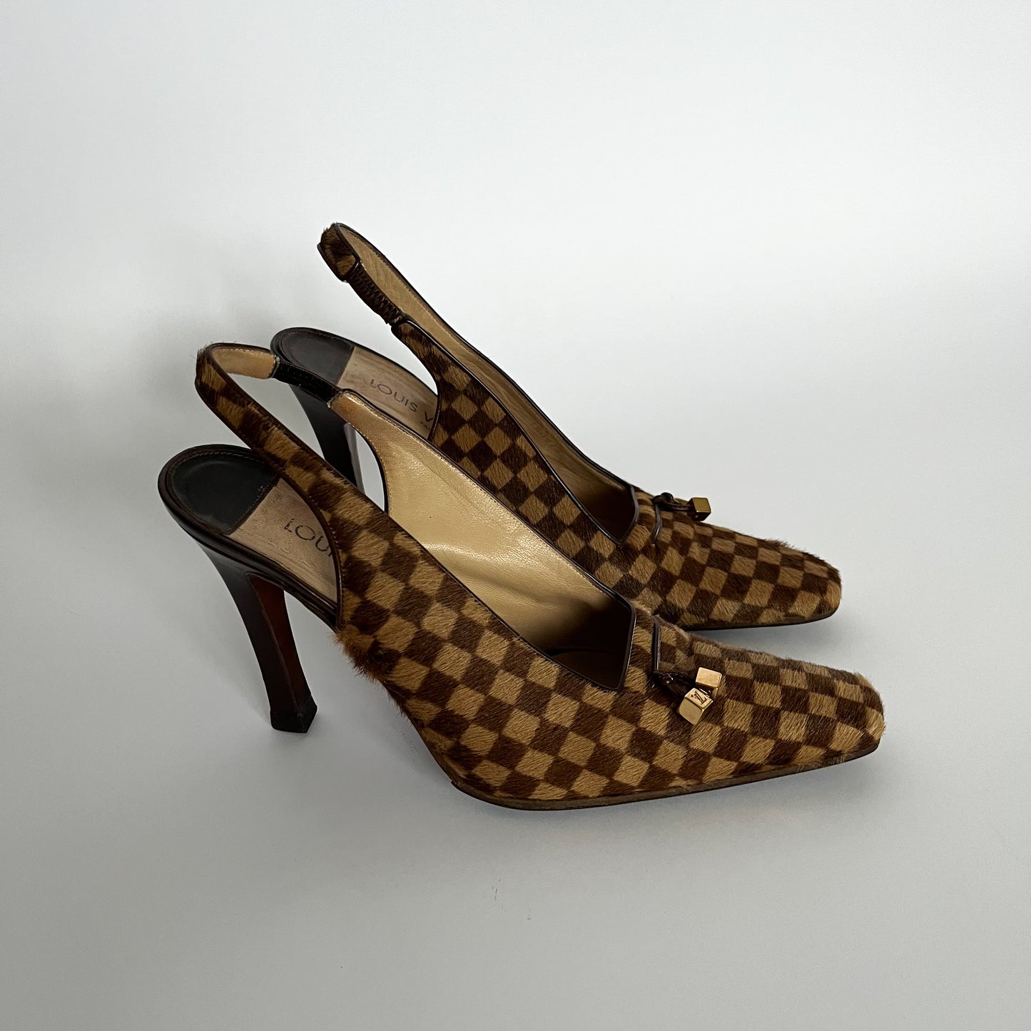 Louis Vuitton Damier Pony Checkerboard Sling Pumps (39.5 EU)