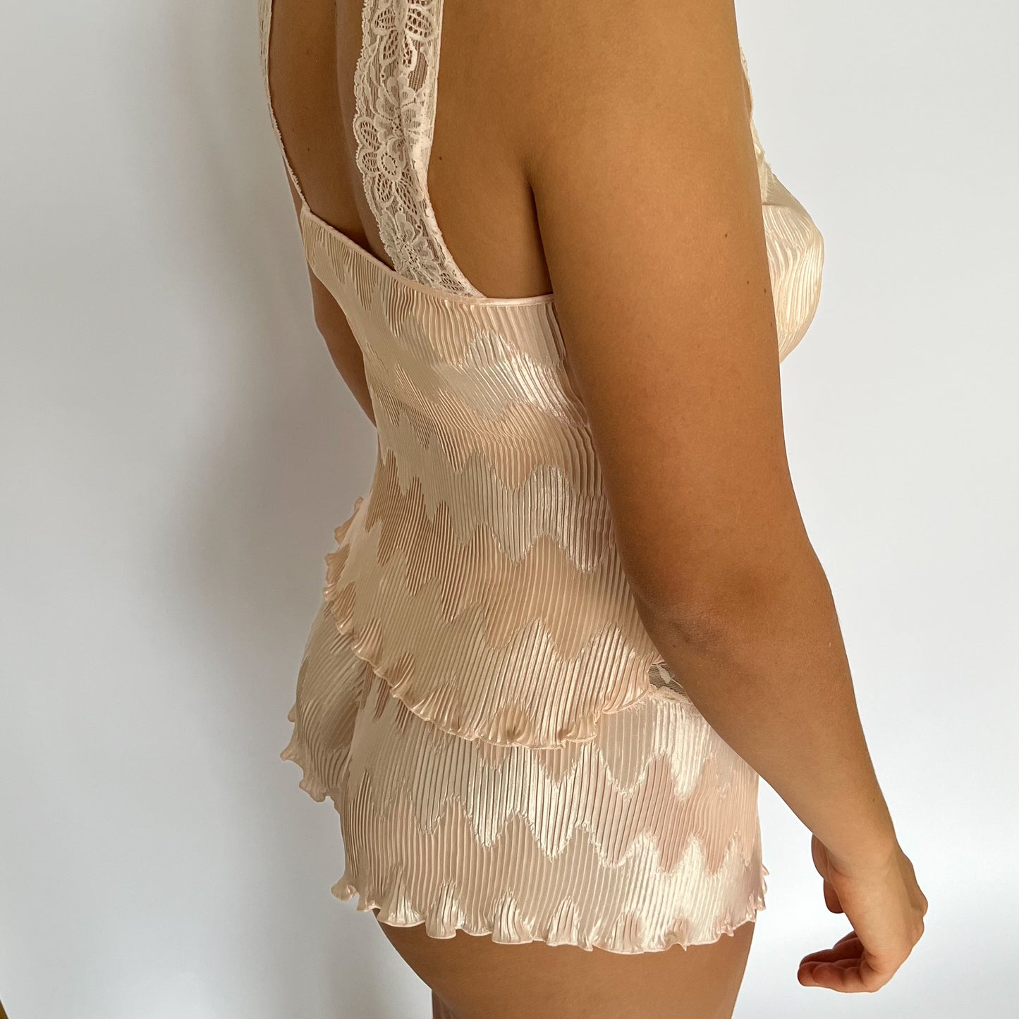 La Perla Pleated Silk Lounge Dress Apricot (S/M)