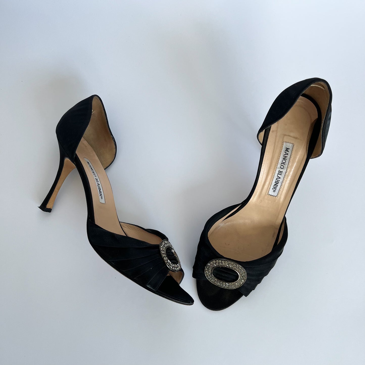Manolo Blahnik Sedaraby D'Orsay Satin Heels Iridescent Black (41 EU)
