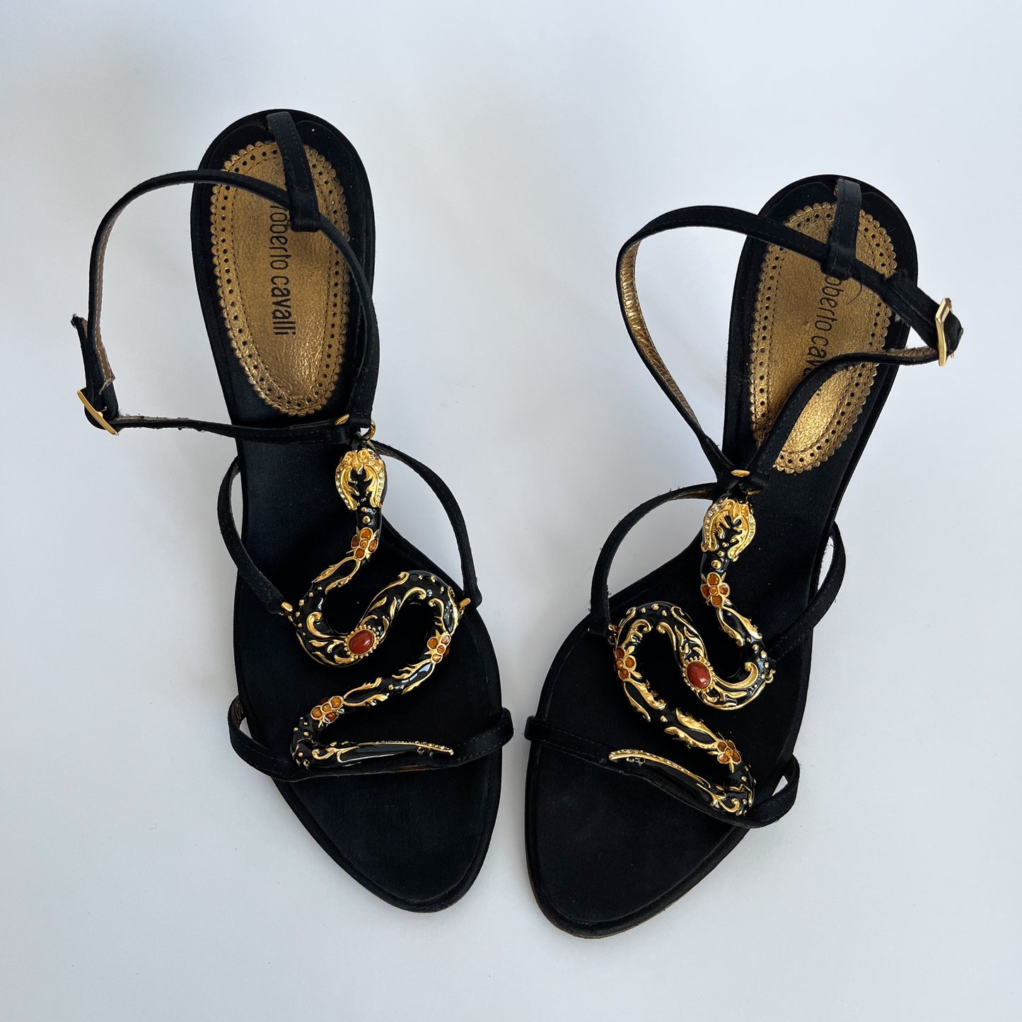 Roberto Cavalli Gemstone Snake Heels Black (38 EU)
