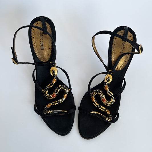 Roberto Cavalli Gemstone Snake Heels Black (38 EU)