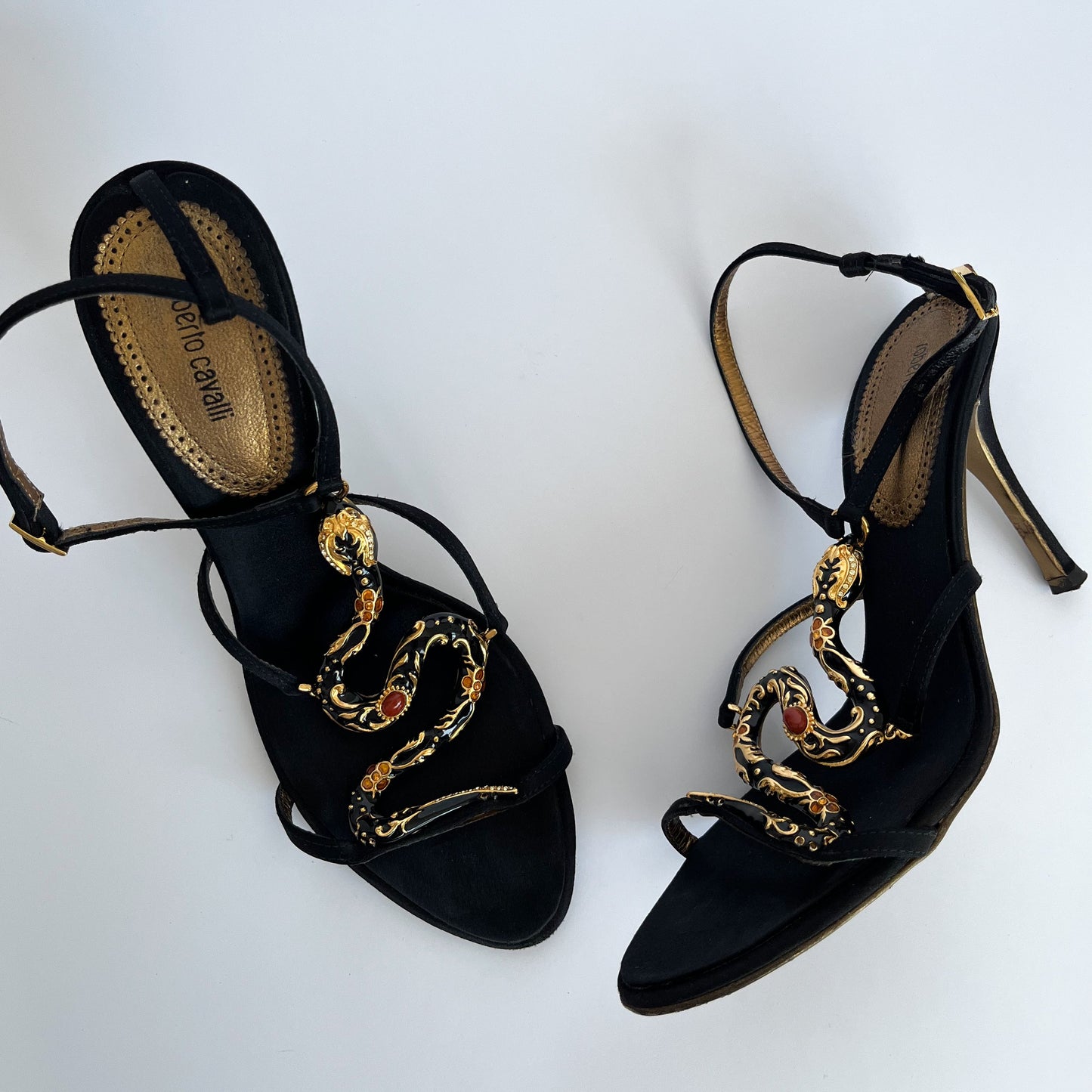 Roberto Cavalli Gemstone Snake Heels Black (38 EU)
