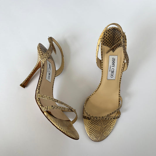 Jimmy Choo Python Strappy Sandals Beige (40 EU)
