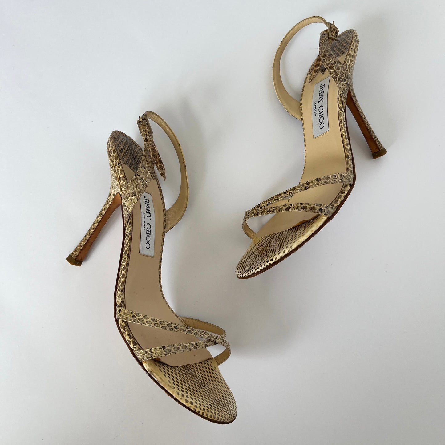 Jimmy Choo Python Strappy Sandals Beige (40 EU)