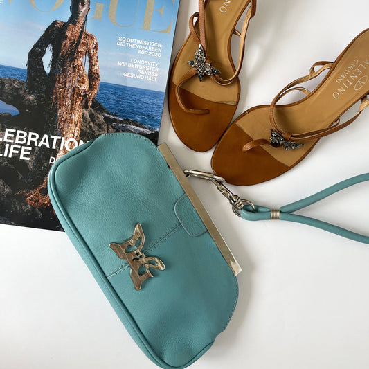 Dolce & Gabbana Leather Bracelet Clutch Turquoise