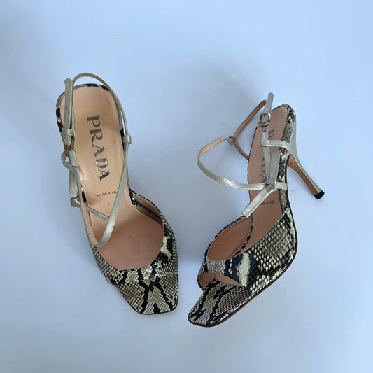 Prada Snakeskin Satin Heels Grey (37 EU)
