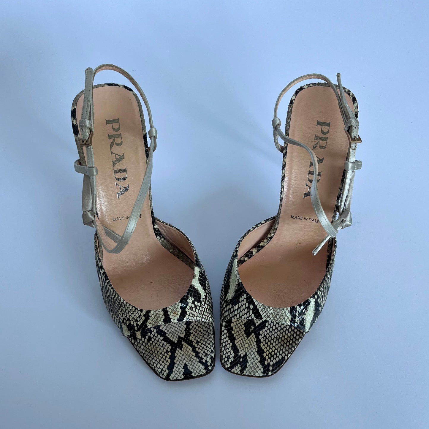 Prada Snakeskin Satin Heels Grey (37 EU)