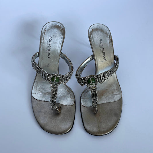Dolce & Gabbana Gemstone Thong Mules Silver (37 EU)