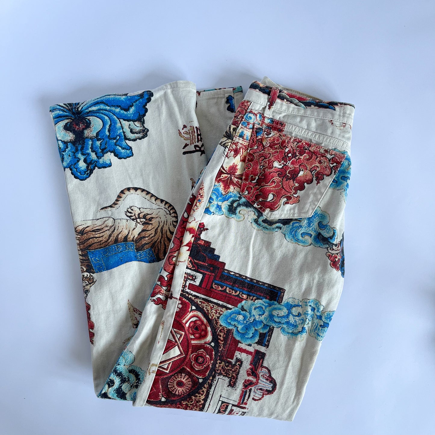Just Cavalli SS 2005 Asian Inspired Printed Denim Pants (XS)