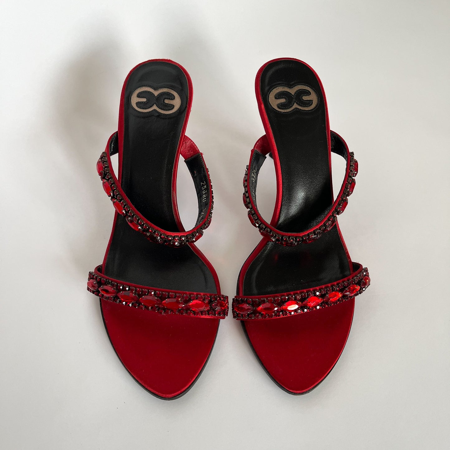 Escada Silk Sandals Red With Gemstones (EU 37.5)