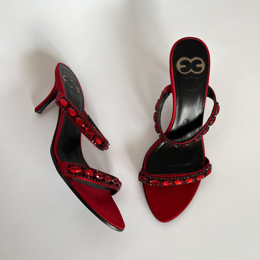 Escada Silk Sandals Red With Gemstones (EU 37.5)