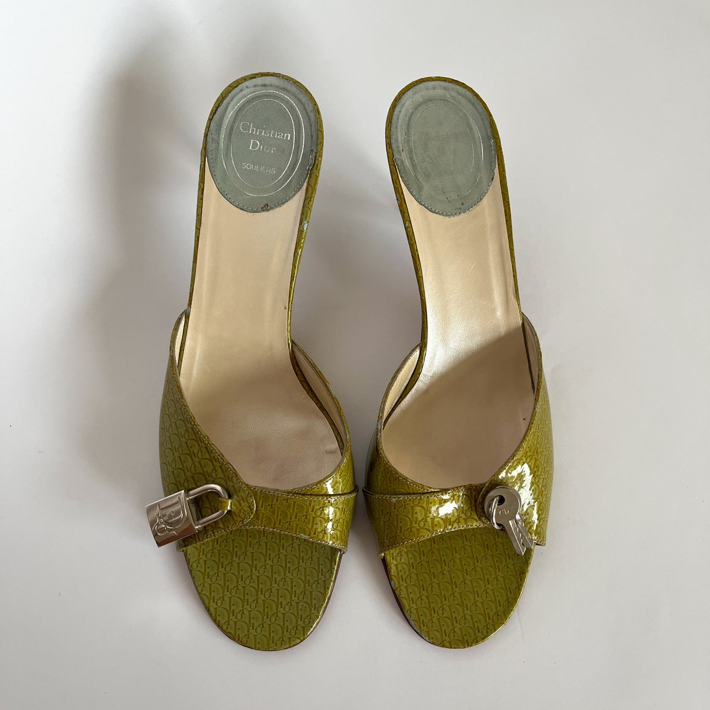 Dior Lock & Key Lime Green Patent Leather Heels (41 EU)